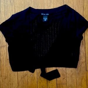 New York & Company Cap Sleeve Crop Tie Front Sweater